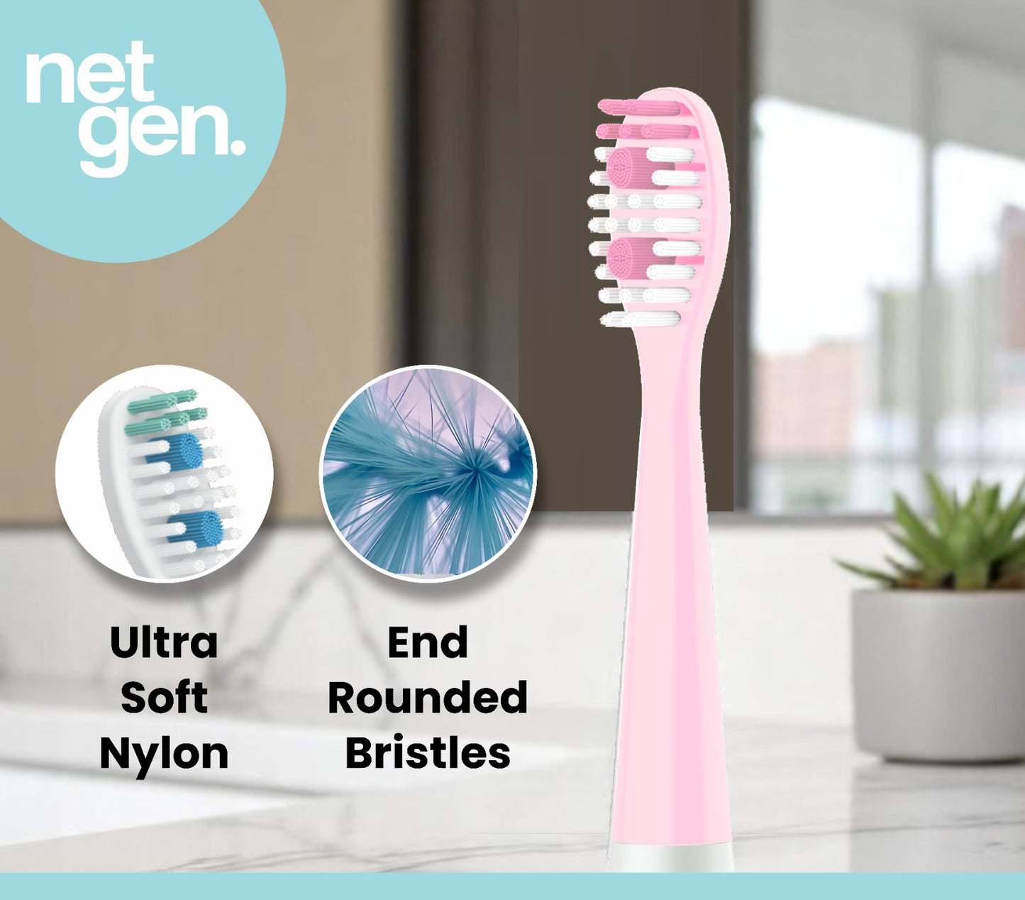 Replacement Sonic Toothbrush Heads - soft pink